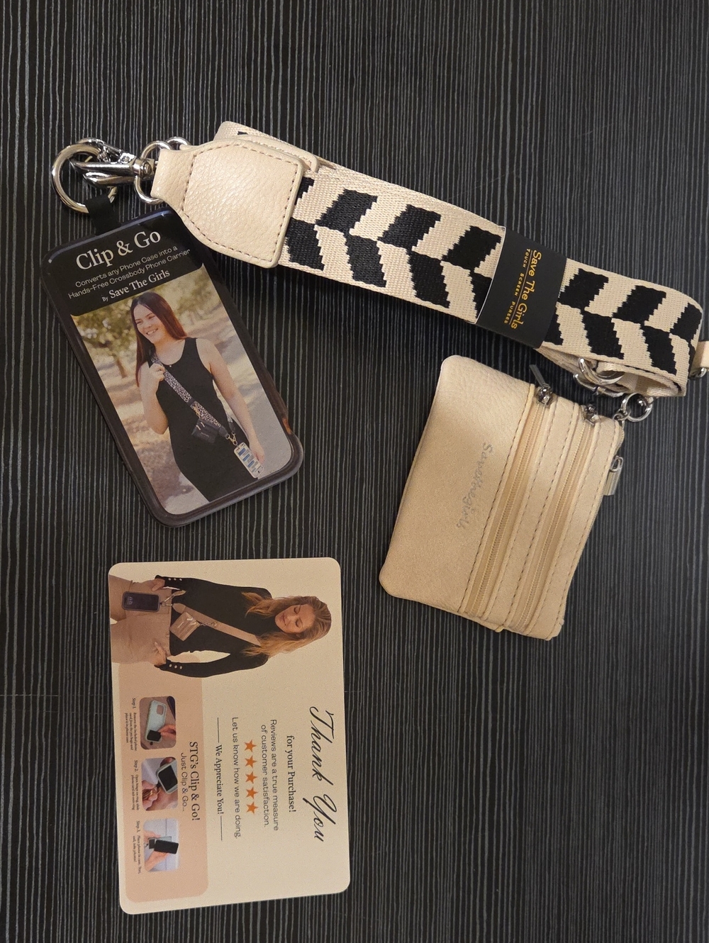 Save The Girls Clip & Go Crossbody Phone Strap Wallet Lanyard - NIB Chevron